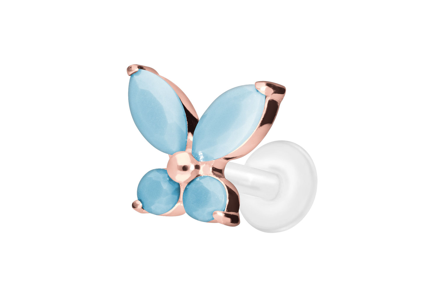 PTFE Labret Piercing mit Innengewinde + Titan-Aufsatz SCHMETTERLING+SYNTHETISCHE TÜRKISE